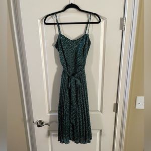 Lucy Paris Green Polka Dot Fit & Flare Satin Dress Tie Waist Size XS